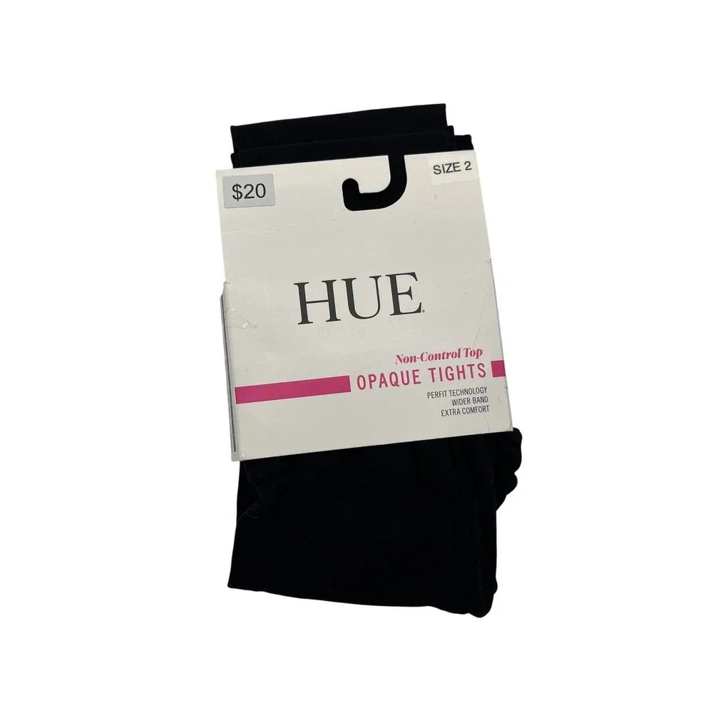 HUE Opaque Tights Women Size 2 Black Non-Control Top Perfit Wider Band 9001